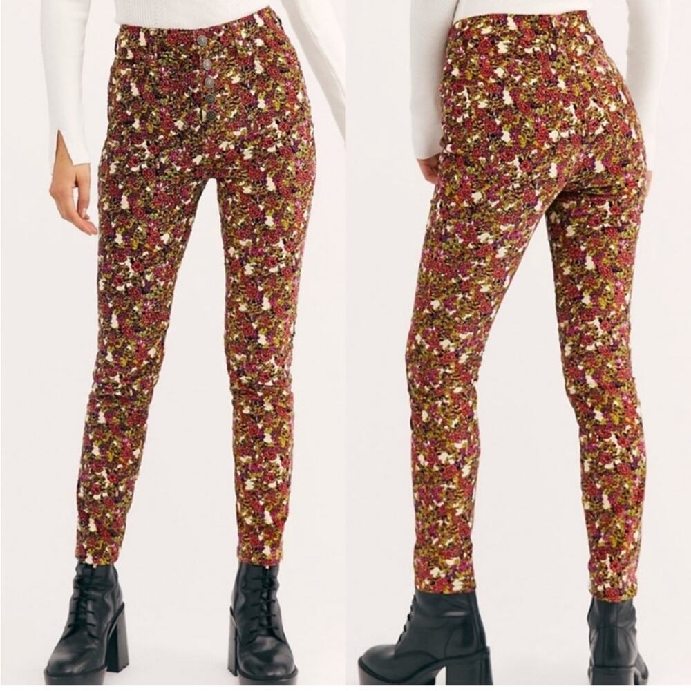 Free People Sun Chaser Cord Printed Skinny Jeans